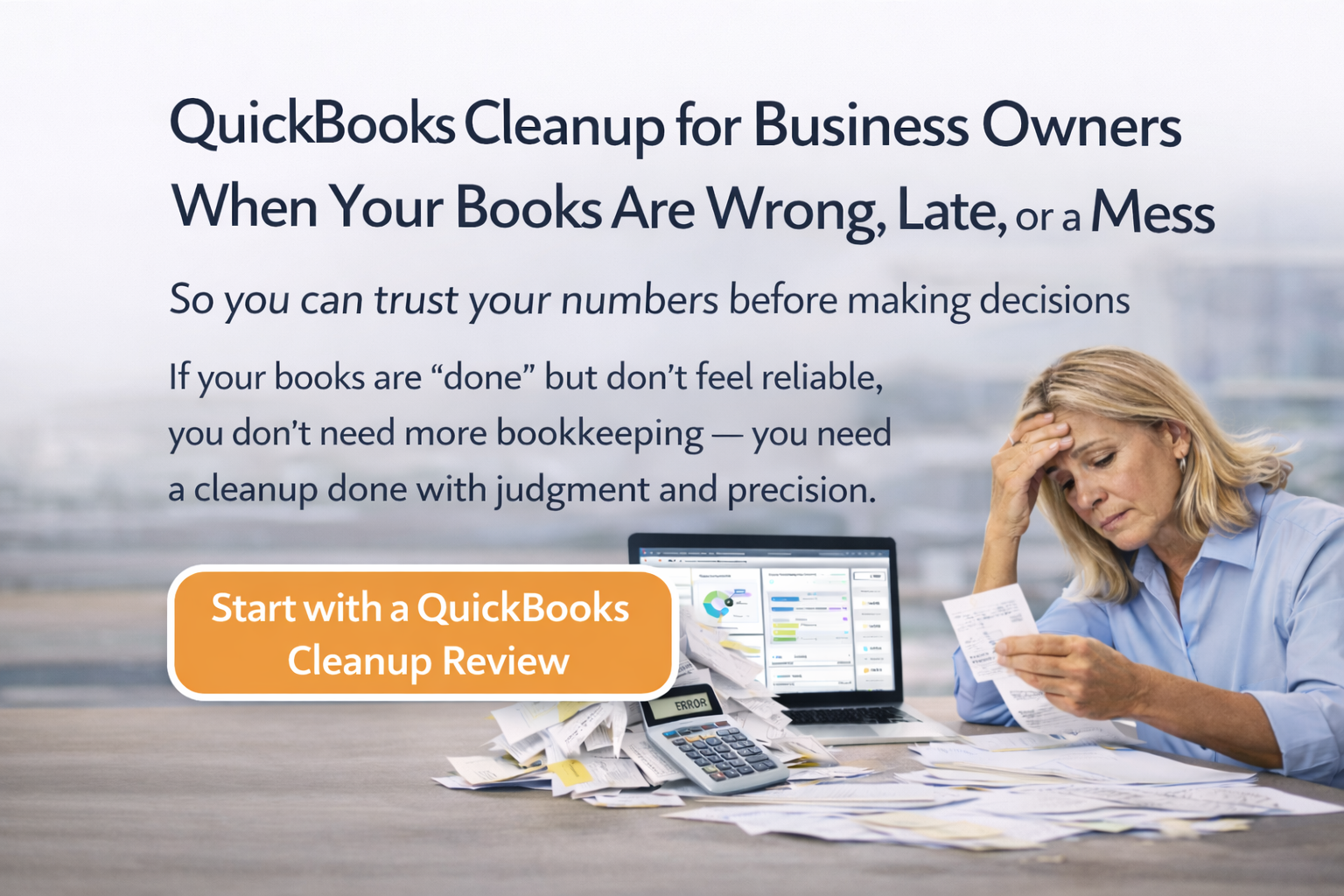 Stressed business owner surrounded by clutter